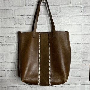 Madewell brown leather tote crossbody suede inset